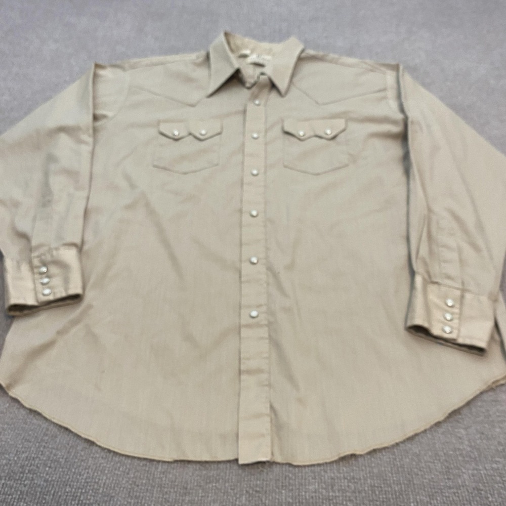 Vintage Dee Cee Brand Shirt Men 2XL Beige Western Pearl Snap Long Sleeve 80s 90s